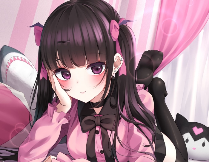 Girl with pink dress and pigtails