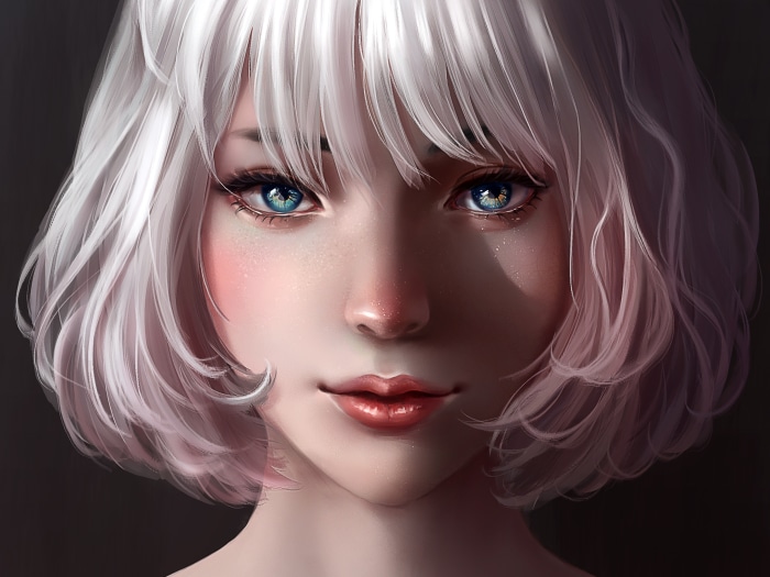 Girl with white hair and blue eyes