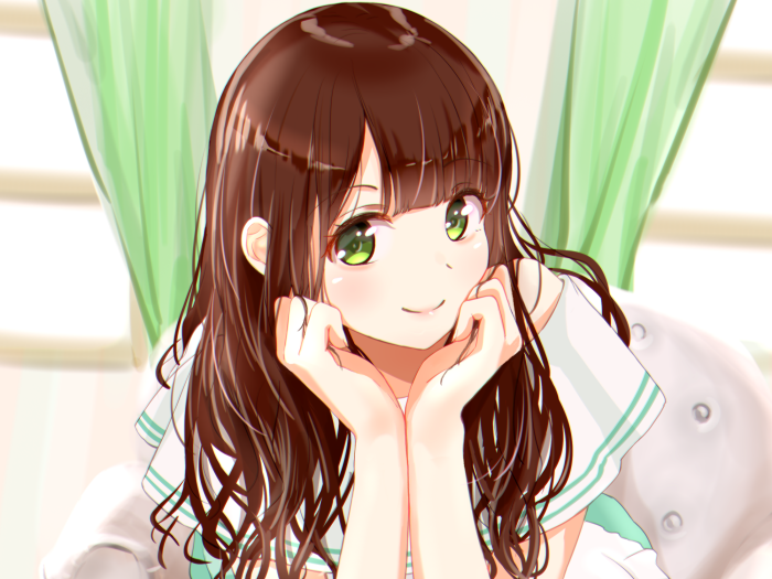 Anime Girl with Brown Hair and Green Eyes