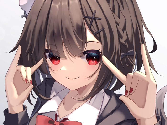 Girl with red eyes and brown hair
