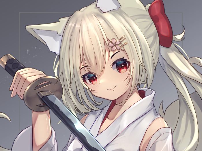 Anime girl with cat ears holding a katana