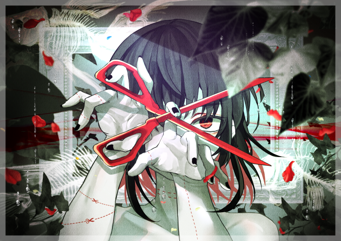 Girl with Scissors and Red Eyes