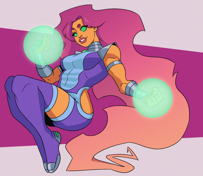Starfire from DC Comics with energy blasts