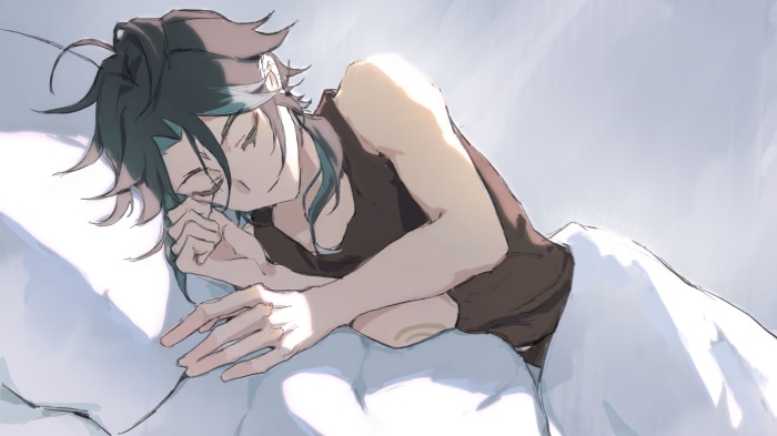 Xiao from Genshin Impact sleeping