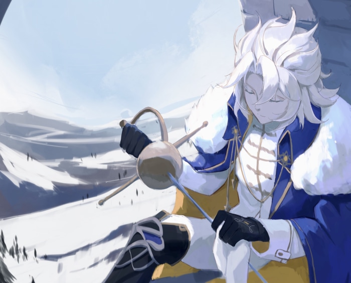 Albedo from Genshin Impact in a snowy landscape