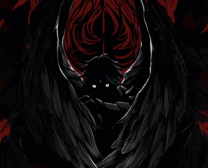 Xiao from Genshin Impact with black wings