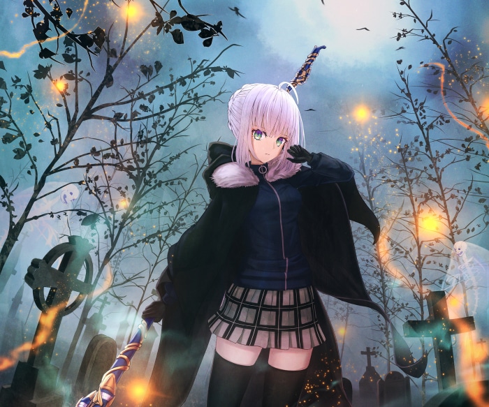 Gray from The Case Files of Lord El-Melloi II in a graveyard