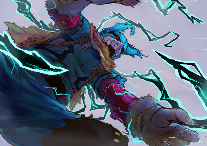 Izuku Midoriya from My Hero Academia with lightning