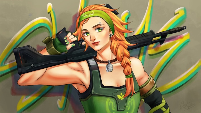 Skye from Valorant holding a rifle
