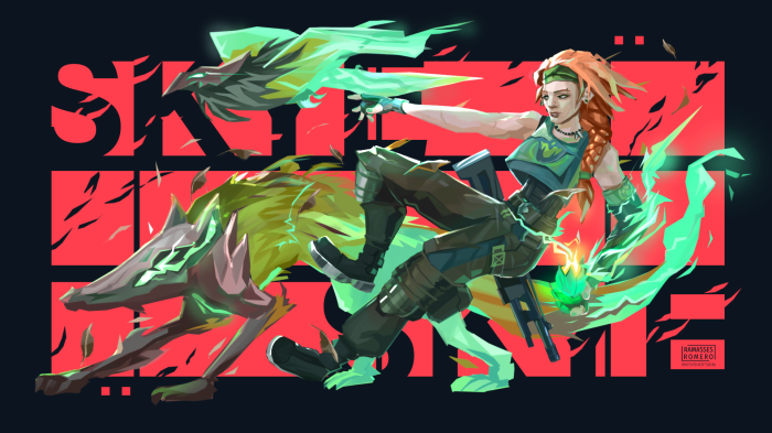 Skye from Valorant with a wolf companion