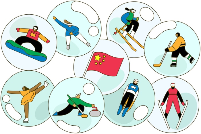 Winter Olympics sports and Chinese flag