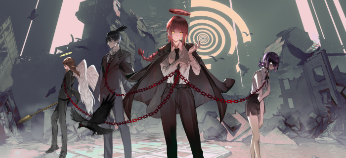 Chainsaw Man Characters in a Post-Apocalyptic Scene