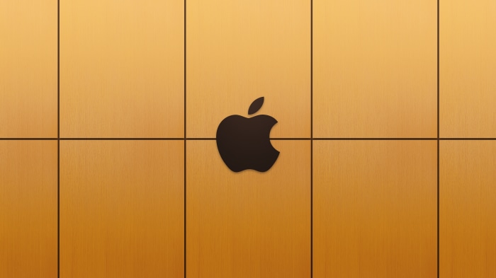 Apple Logo on Wood Grain Background 4K