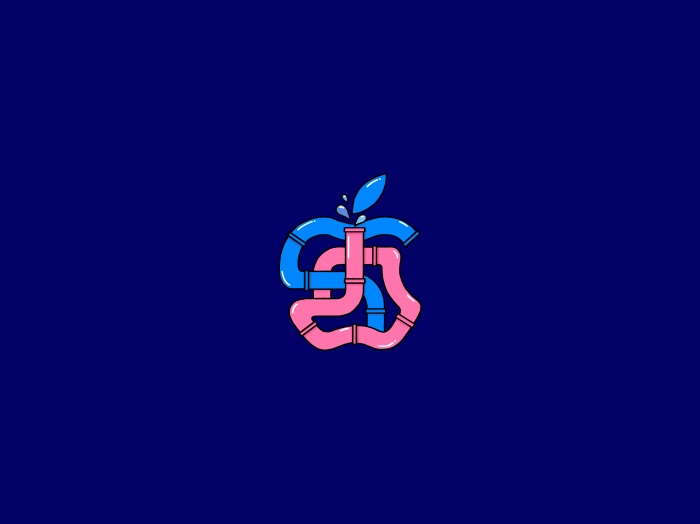 Apple logo made of pipes with water