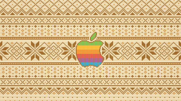 Apple logo on knitted background