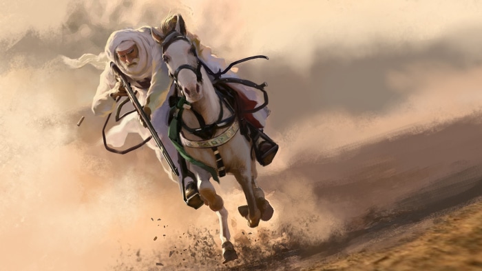 Omar al-Mukhtar Riding a Horse with a Gun