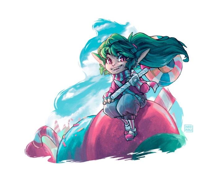Poppy from League of Legends with candy