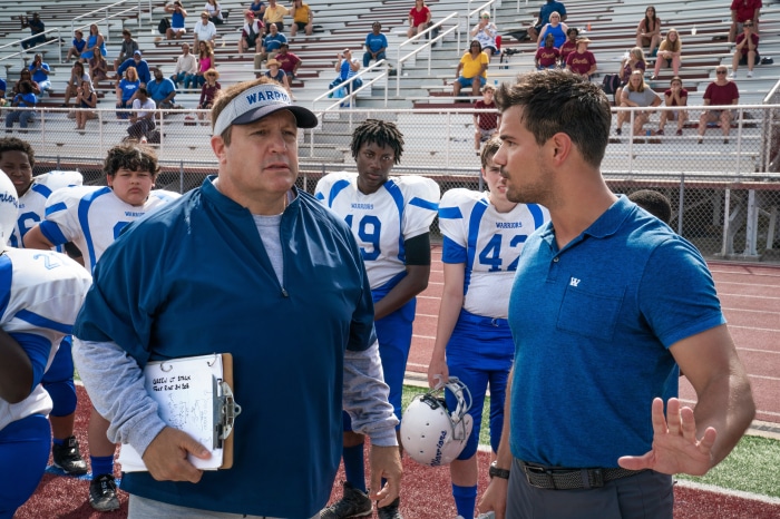 Kevin James and Taylor Lautner on Football Field