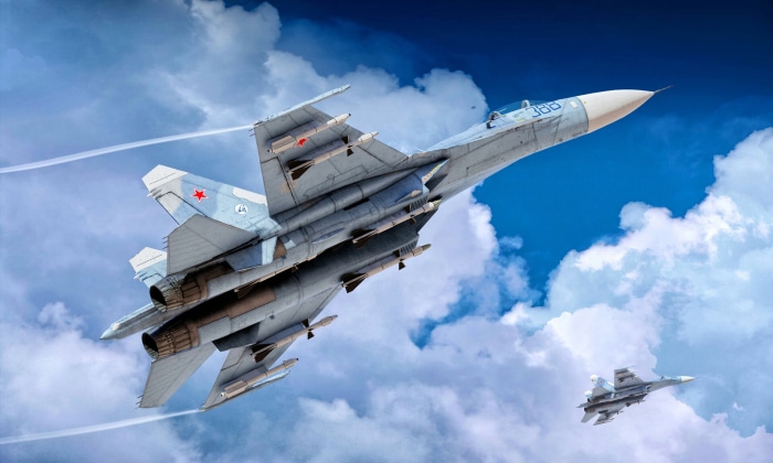 Sukhoi Su-27 fighter jets in the sky