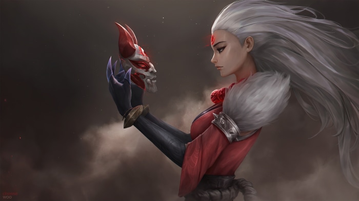 Diana from League of Legends holding a mask