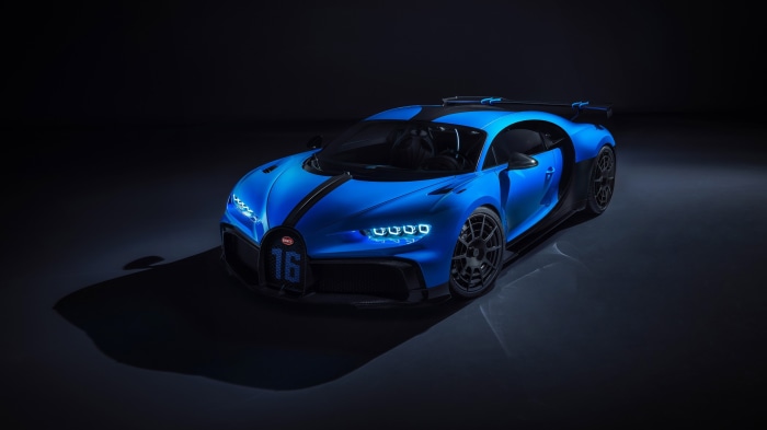 Blue Bugatti Chiron Supercar with Number 16