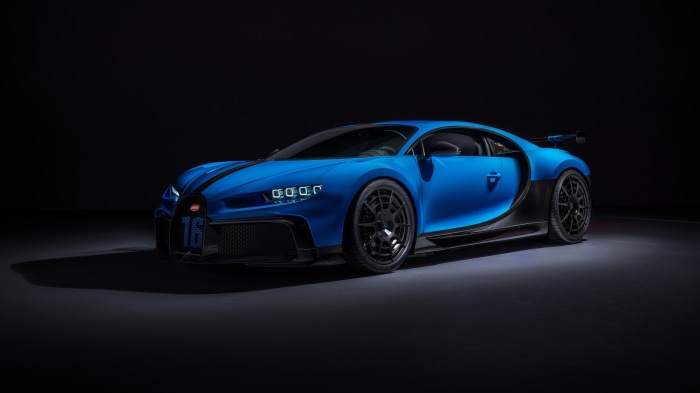 Blue Bugatti Chiron Supercar with number 16