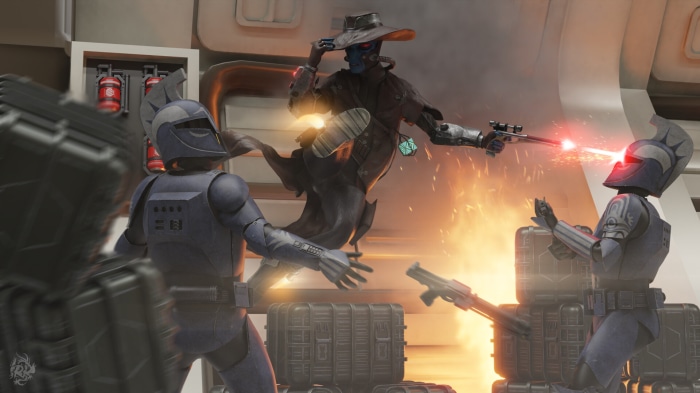 Cad Bane fighting clone troopers