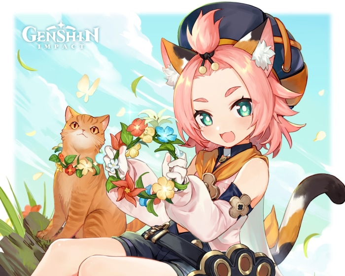 Diona from Genshin Impact with a cat