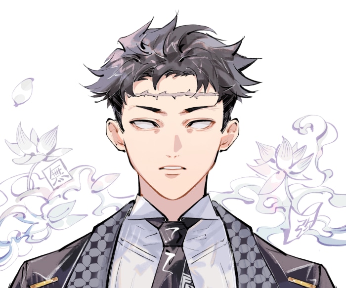 Man with white eyes and thorny crown