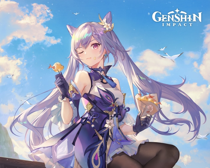Keqing from Genshin Impact eating snacks