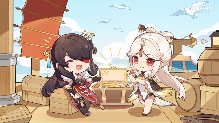 Beidou and Ningguang from Genshin Impact with treasure