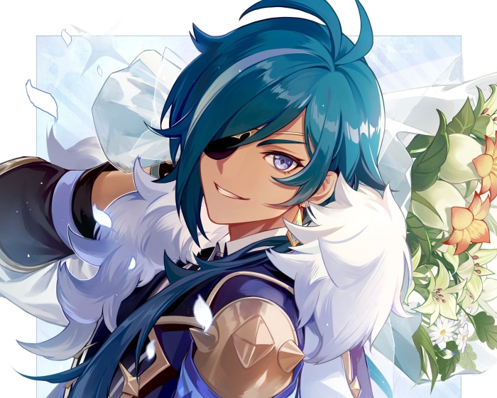 Kaeya from Genshin Impact with flowers