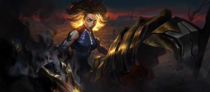 Rell from League of Legends with mechanical armor
