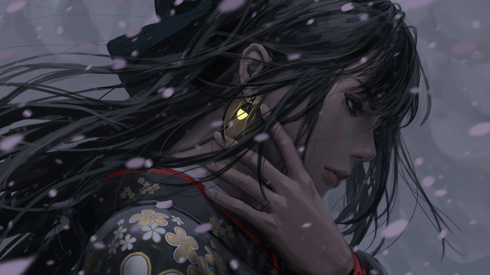 Girl with black hair and kimono