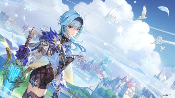 Eula from Genshin Impact with a sword