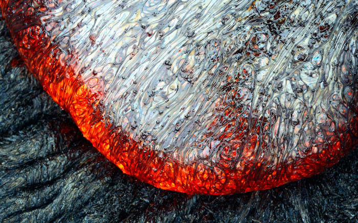 Close-up of flowing lava with intricate patterns