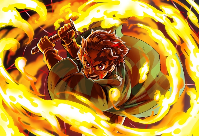 Tanjiro Kamado using Hinokami Kagura from Demon Slayer