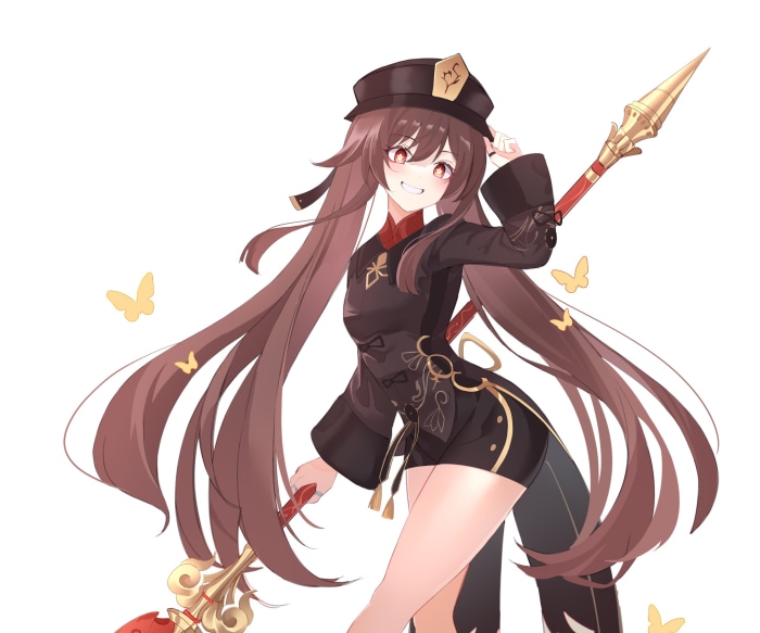 Hu Tao from Genshin Impact with a polearm
