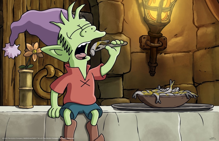 Elfo from Disenchantment eating fish