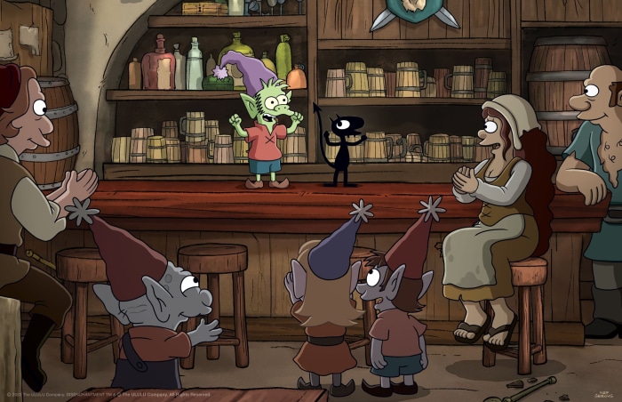 Elfo and Luci from Disenchantment in a tavern