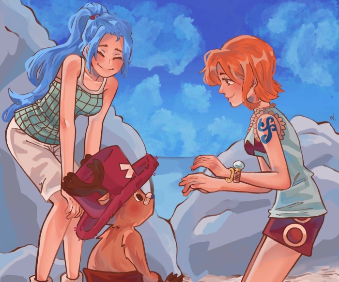 Nami and Vivi from One Piece with Chopper