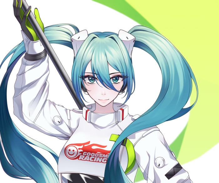 Hatsune Miku from Vocaloid in racing outfit