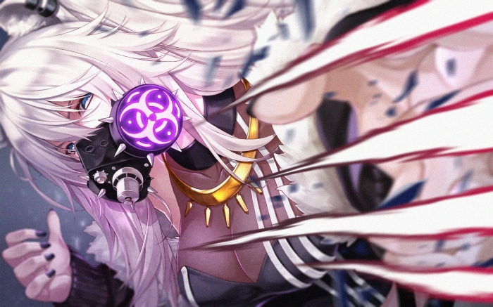 Shishiro Botan from Hololive wearing a gas mask