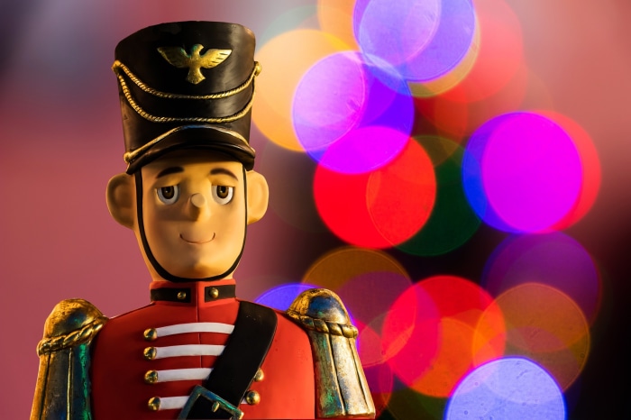 Toy soldier with bokeh lights