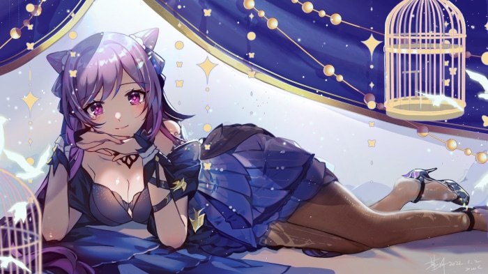 Keqing from Genshin Impact lying down