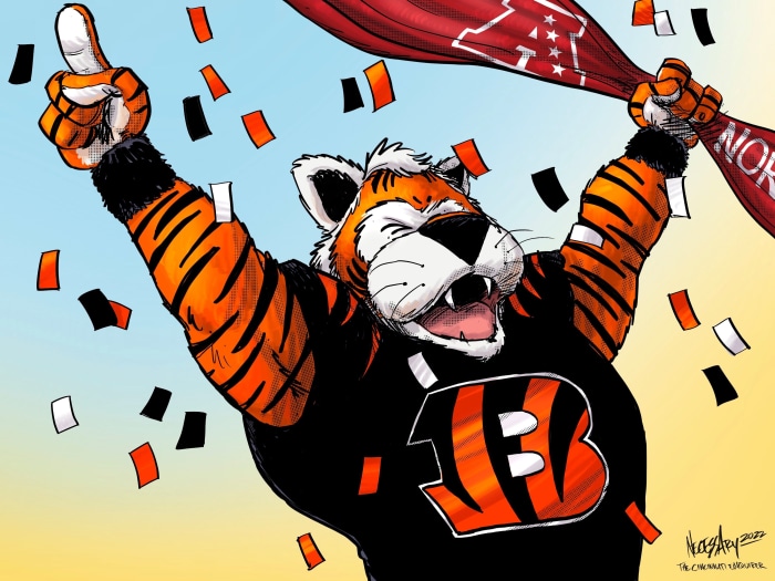 Cincinnati Bengals mascot celebrating with confetti