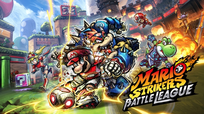Mario Strikers: Battle League featuring Mario, Bowser, and Yoshi