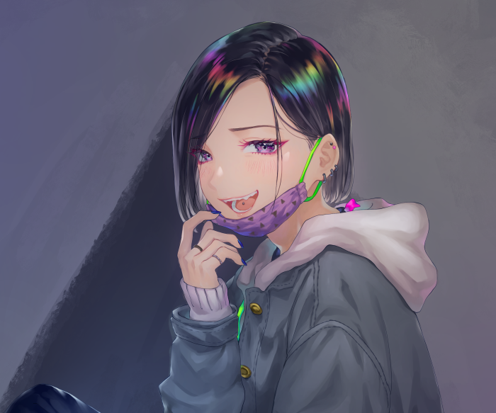 Girl with rainbow hair and mask
