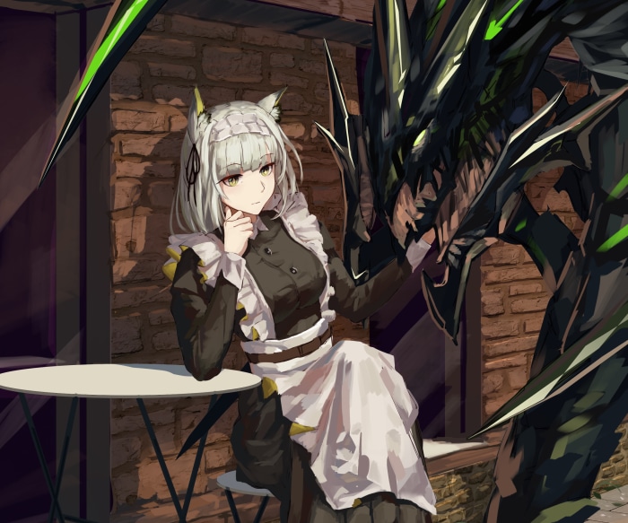 Kaltsit from Arknights with a dragon