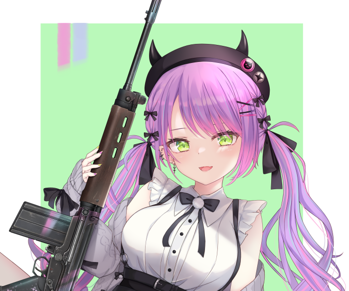 Tokoyami Towa from Hololive holding a rifle